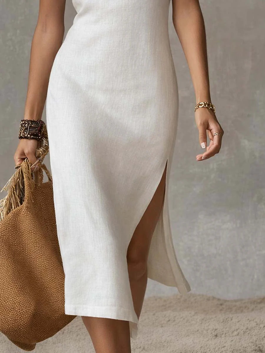 Ainhoa - Vestido midi sin cuello con abertura