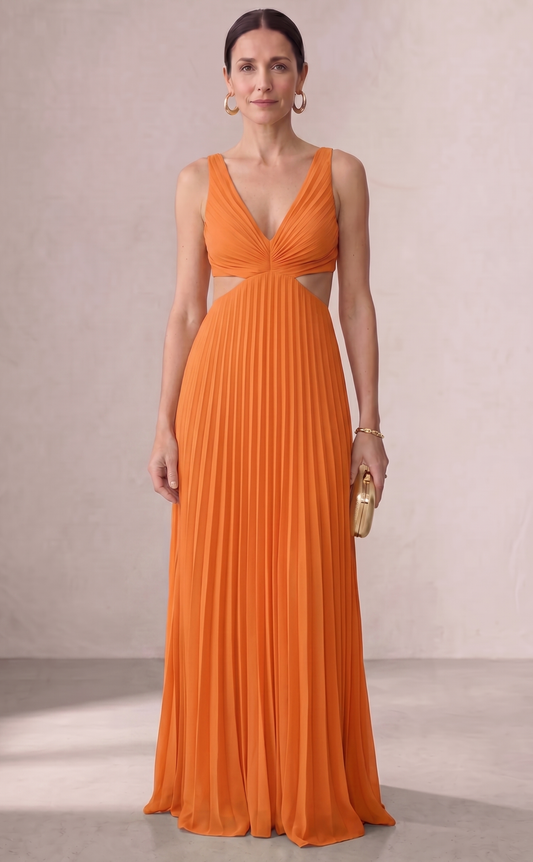 Mar - Vestido Midi Plisado con Escote Cruzado