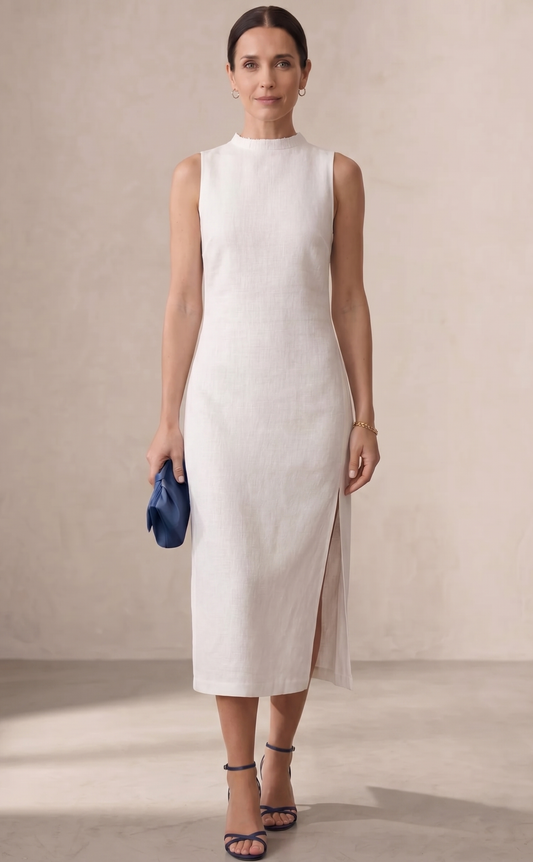 Ainhoa - Vestido midi sin cuello con abertura