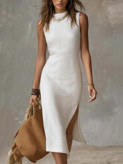 Ainhoa - Vestido midi sin cuello con abertura