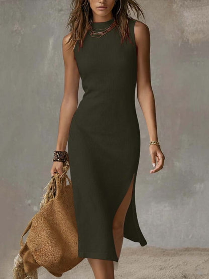 Ainhoa - Vestido midi sin cuello con abertura