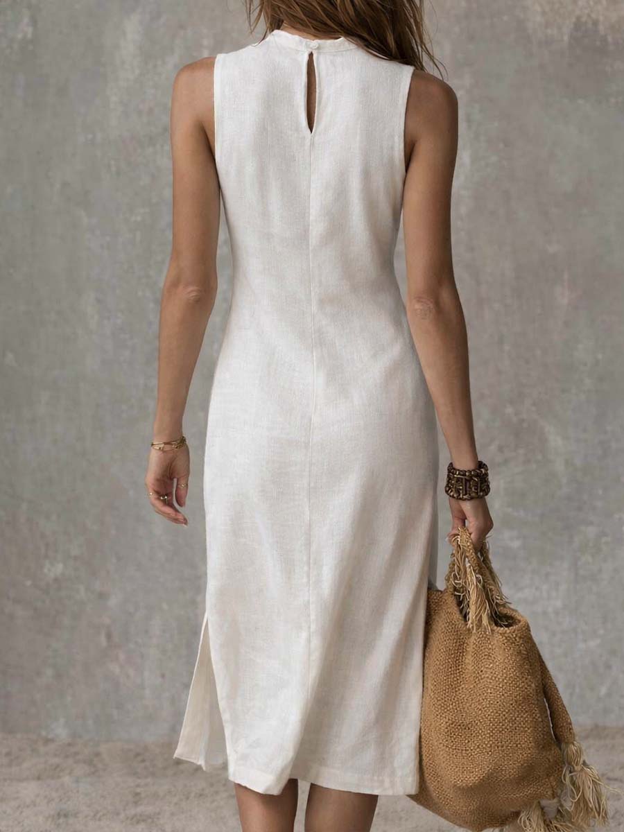 Ainhoa - Vestido midi sin cuello con abertura