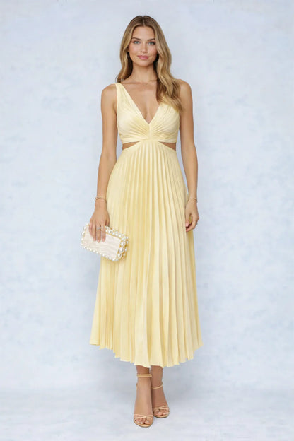 Mar - Vestido Midi Plisado con Escote Cruzado