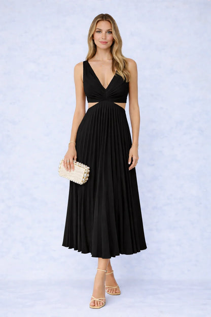 Mar - Vestido Midi Plisado con Escote Cruzado