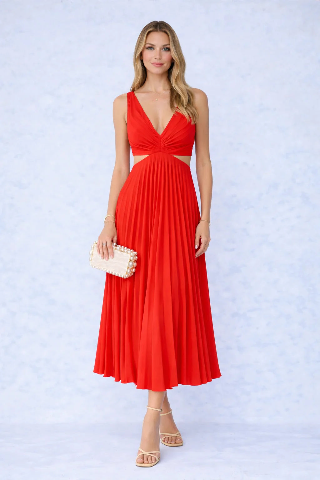 Mar - Vestido Midi Plisado con Escote Cruzado