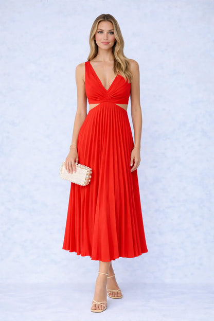 Mar - Vestido Midi Plisado con Escote Cruzado