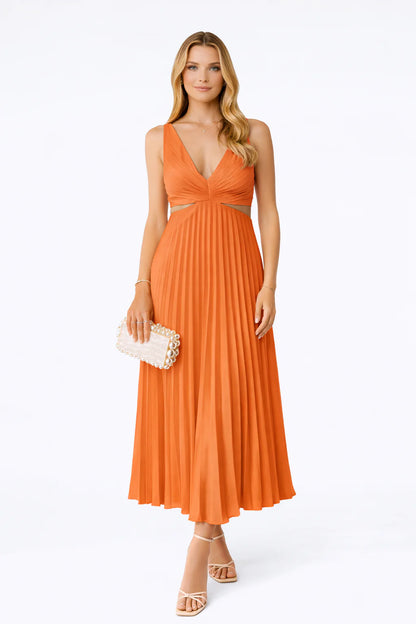 Mar - Vestido Midi Plisado con Escote Cruzado