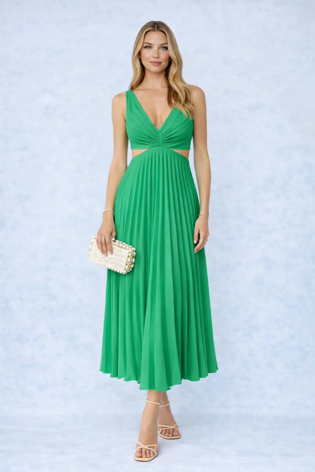 Mar - Vestido Midi Plisado con Escote Cruzado