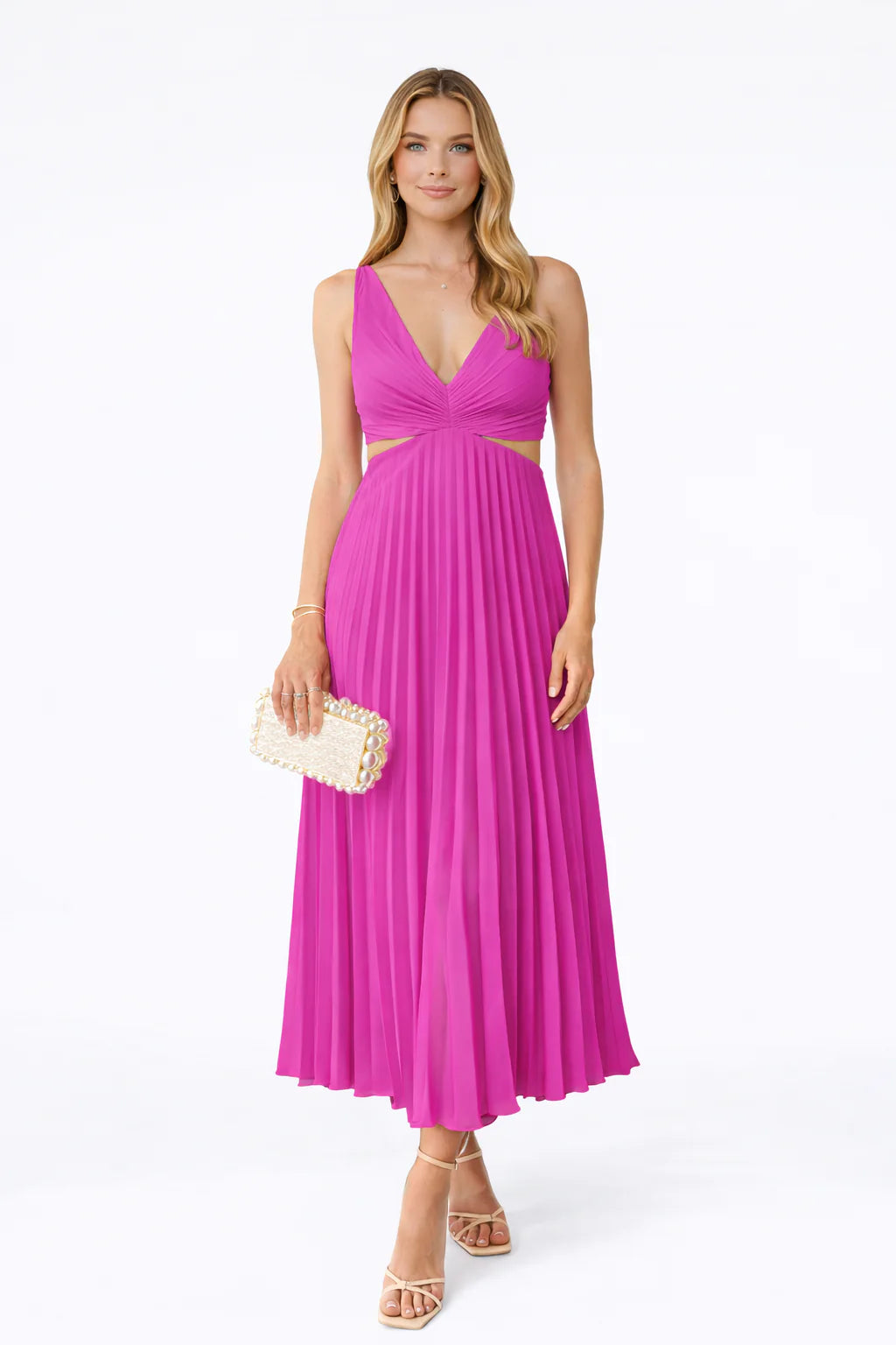 Mar - Vestido Midi Plisado con Escote Cruzado