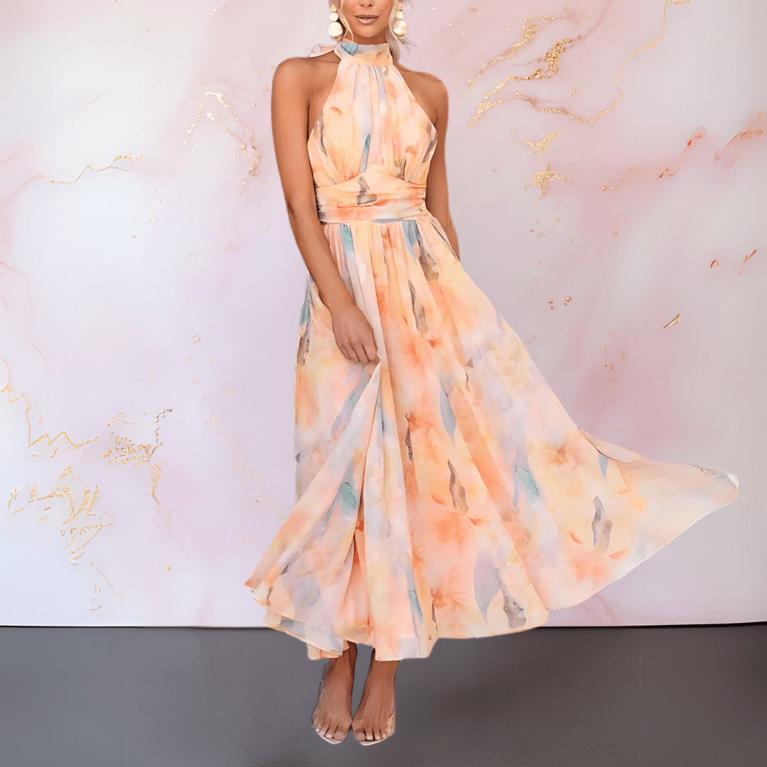 Esther - Vestido Halter de Estilo Acuarela