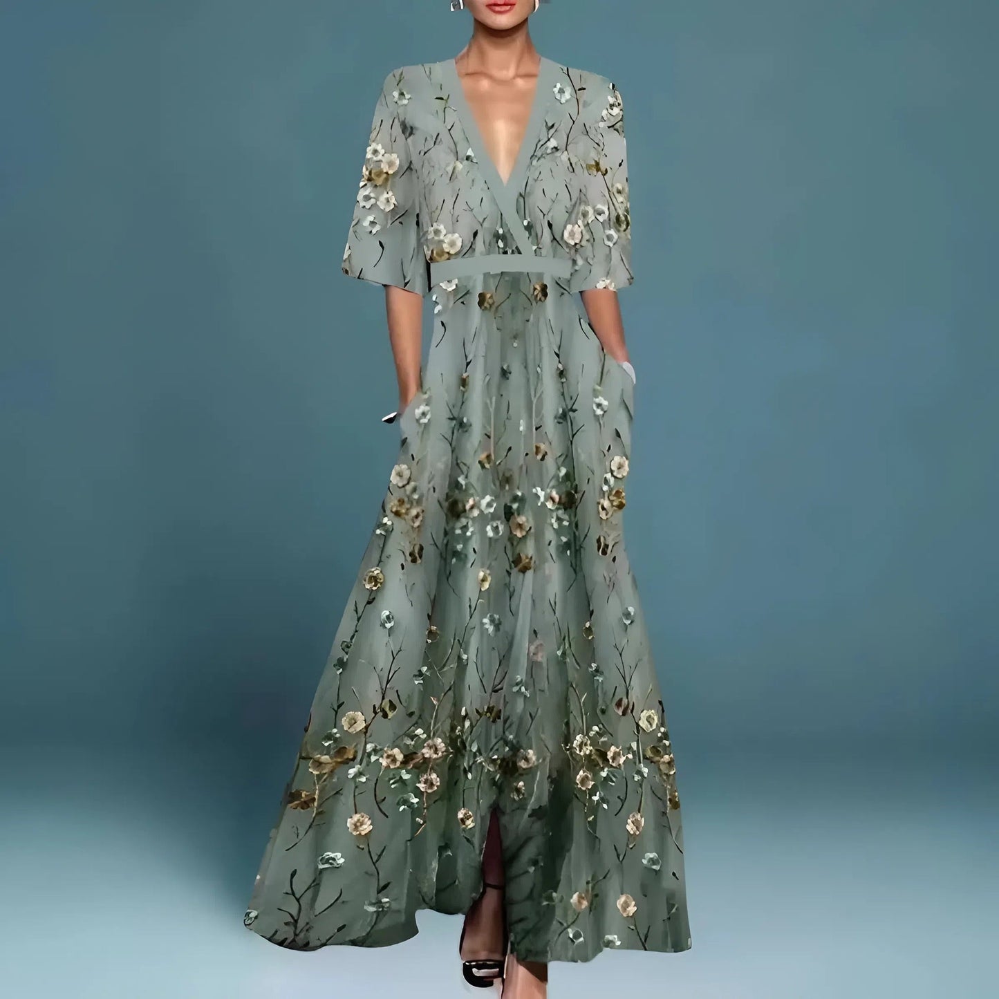 Ásia - Elegante vestido largo con escote profundo